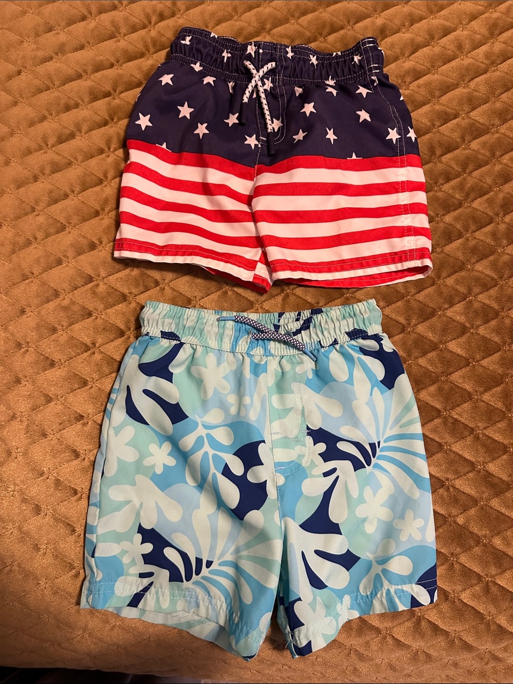 3T Kids Swim Shorts - Navy/Red Stars & Light Blue Floral